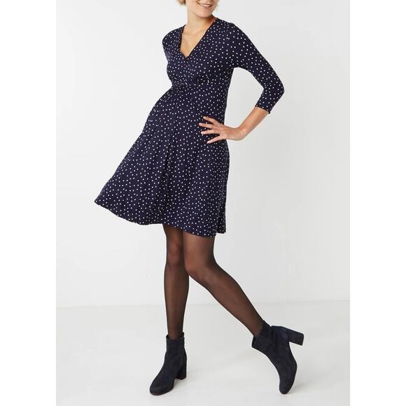 SERAPHINE Navy Blue White Polka‎ Dot Eva A-Line Maternity Dress Size 12 - Picture 1 of 8